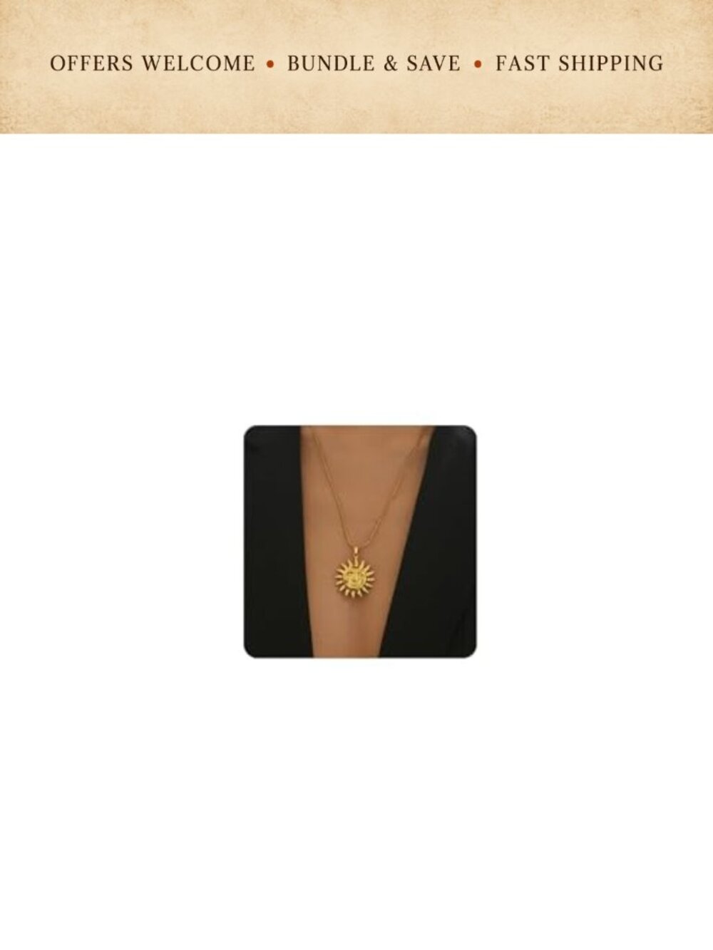 18K Gold Plated Horseshoe Sun Pendant Necklace Stainless Steel Snake Chain